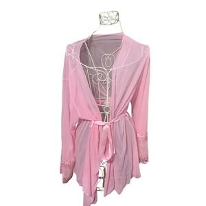New with tags Escante Collection Pink Sheer Lace Trim Robe Tie Waist 3X/4X